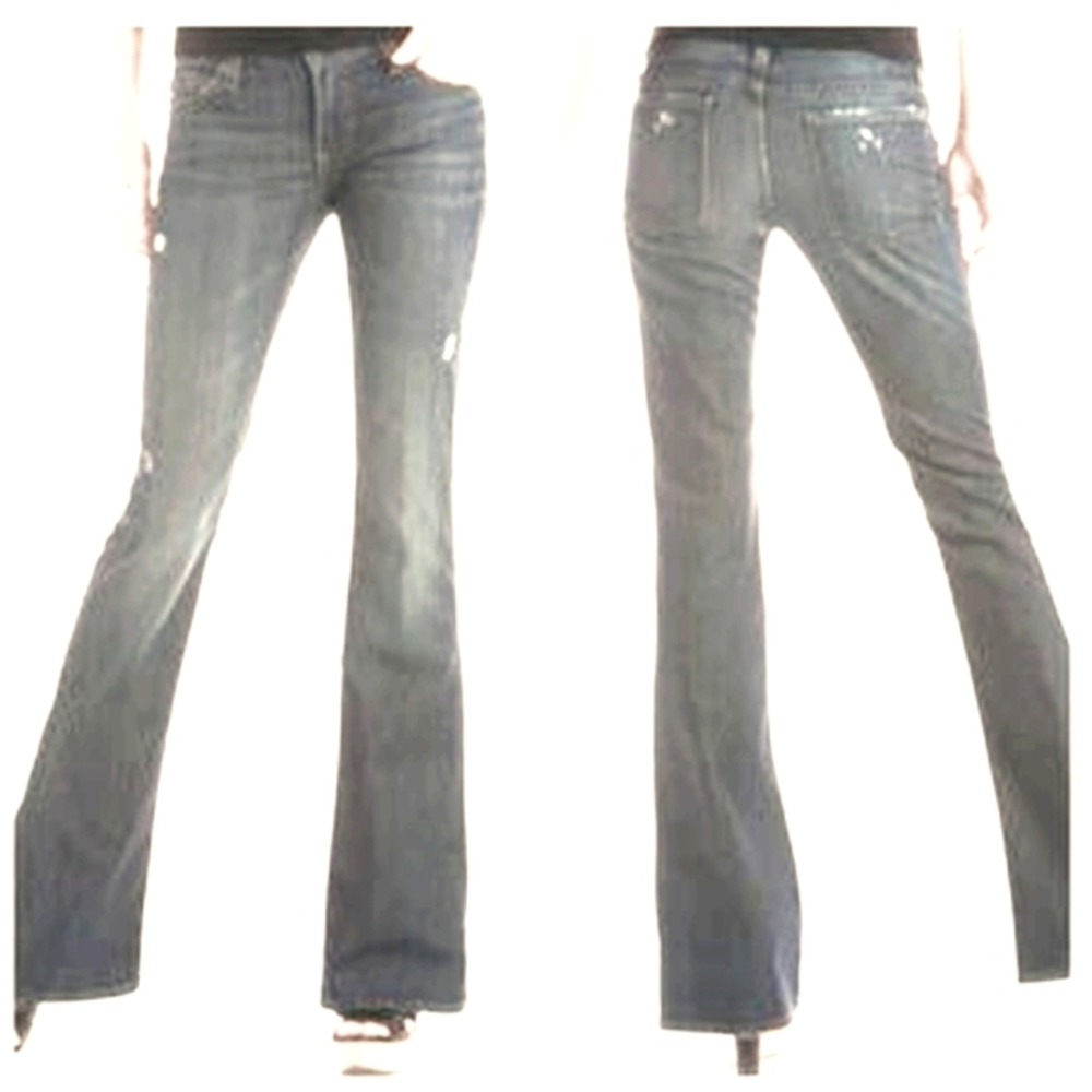VINCE Mykonos Dark Denim, Flared 5 Pocket Jeans. Flat Waist 16"